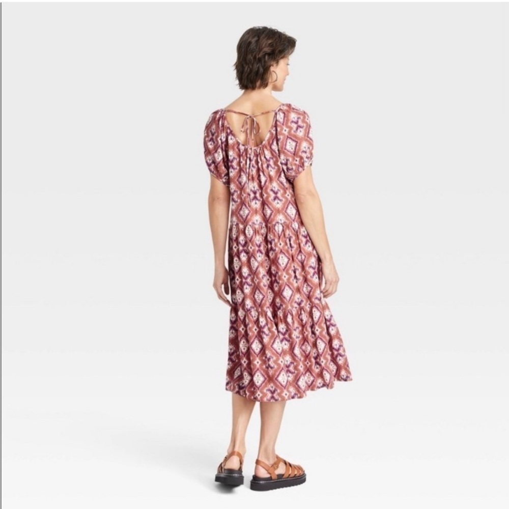 Knox Rose puff short sleeves tiered A-line Dress size large nwt - Picture 5 of 10